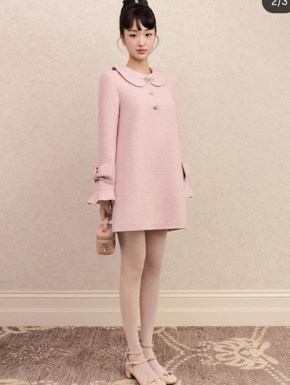 Delicate Pink Mini Dress with Peter Pan Collar